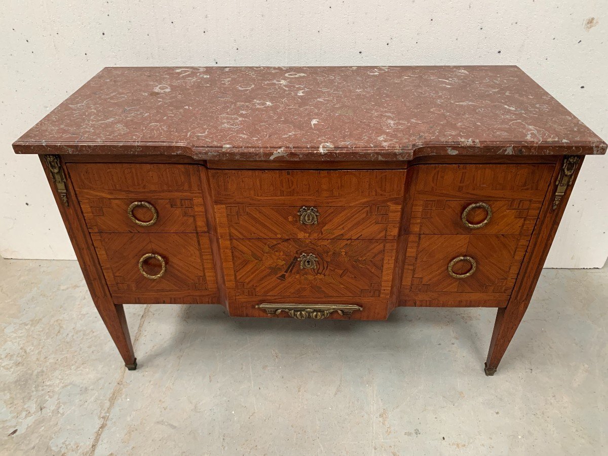 Commode Louis XVI En Marqueterie De Bois De Placage XX Siècle-photo-2