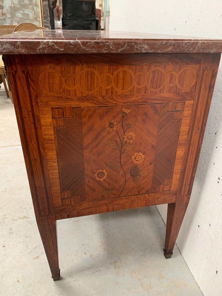 Louis XVI Chest Of Drawers In Veneer Marquetry 20th Century-photo-5