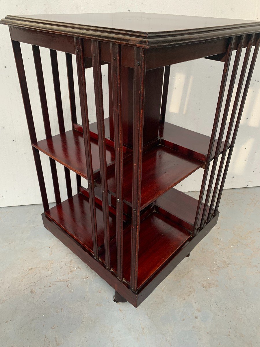 20th Century Mahogany Revolving Bookcase With Marquetry Top-photo-4