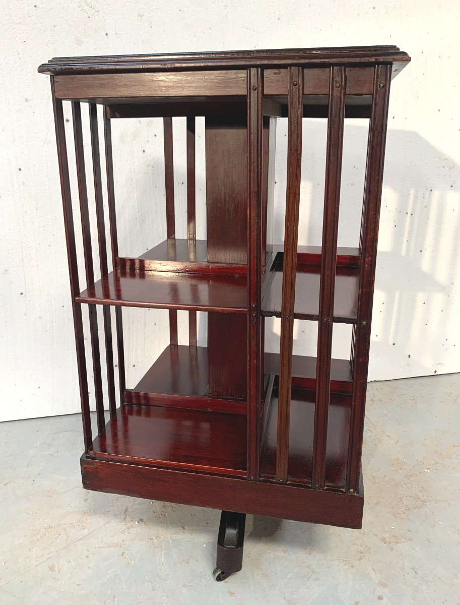 20th Century Mahogany Revolving Bookcase With Marquetry Top