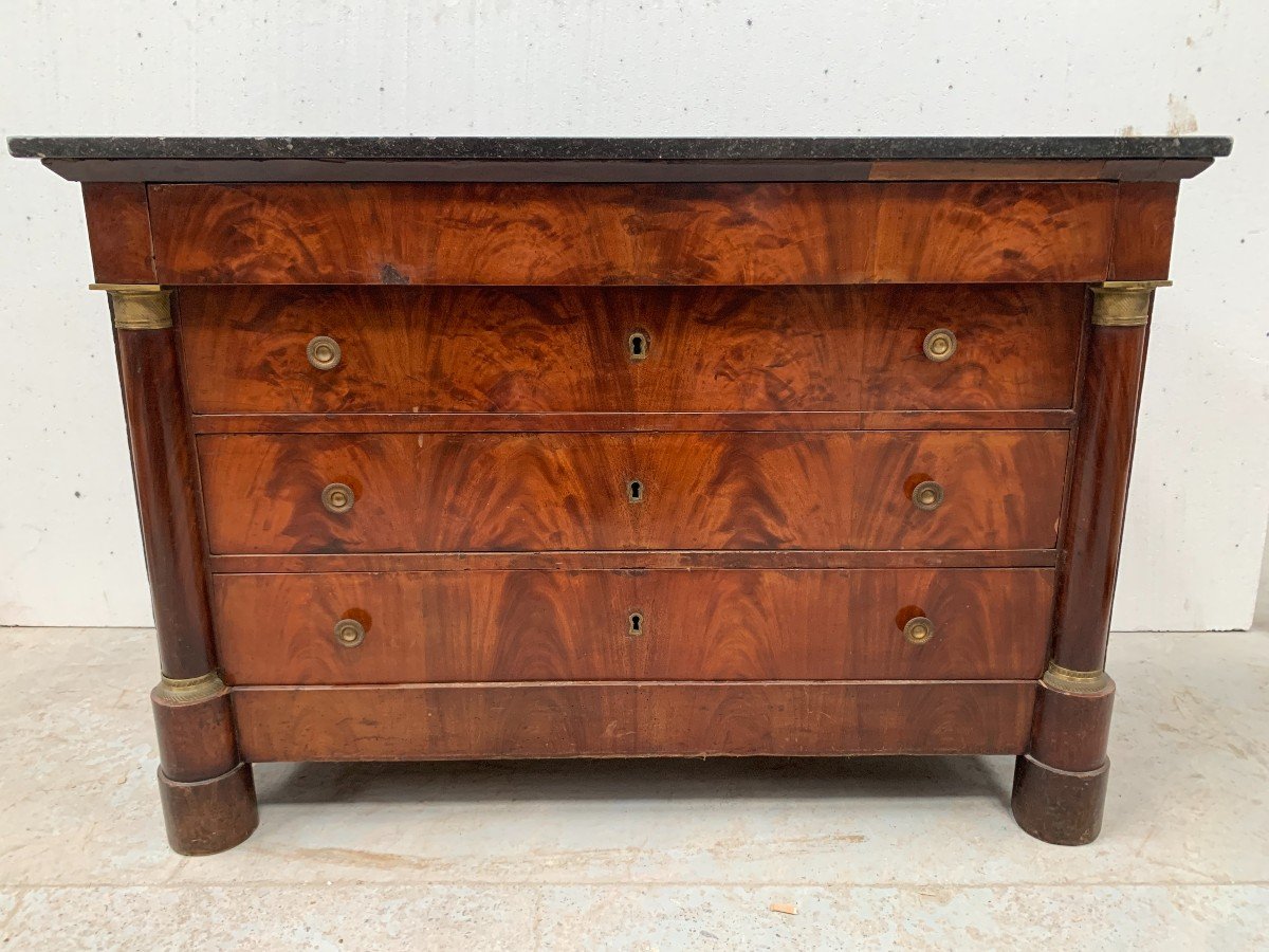 Empire Mahogany Chest Of Drawers With Half Columns, 19th Century-photo-1