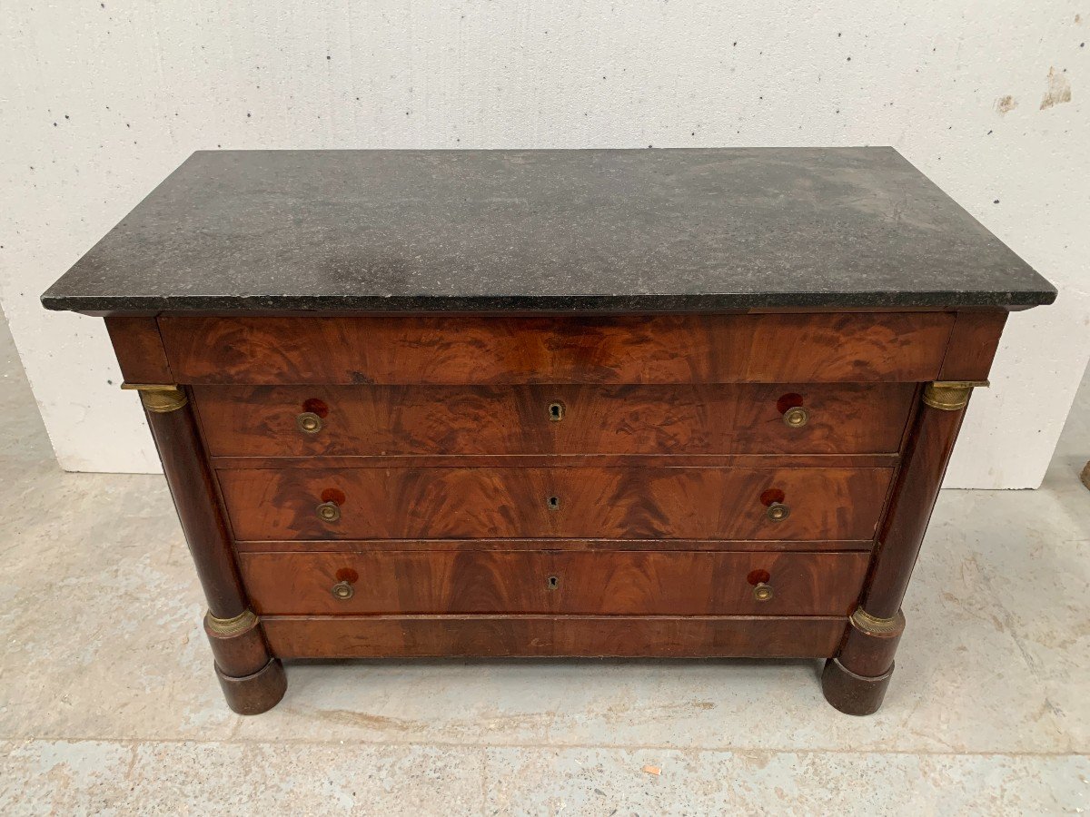 Empire Mahogany Chest Of Drawers With Half Columns, 19th Century-photo-5