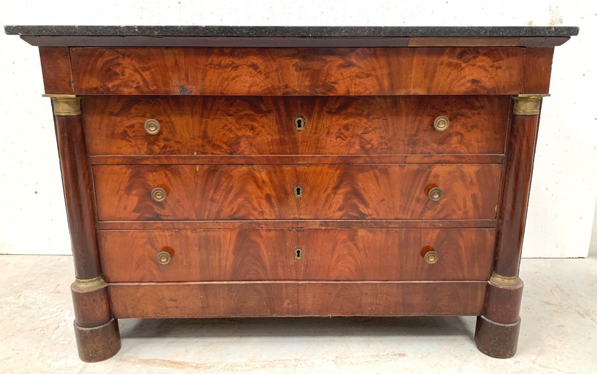 Empire Mahogany Chest Of Drawers With Half Columns, 19th Century