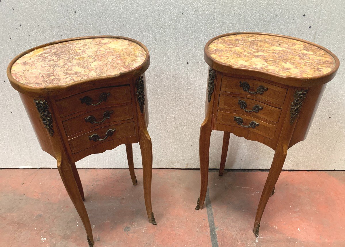 Paire De Chevets Commodes De Style Louis XV Marquetés XX Siècle-photo-4