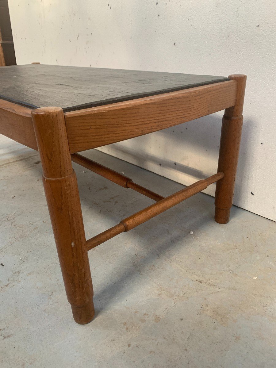 20th Century Oak Coffee Table With Slate Top-photo-3