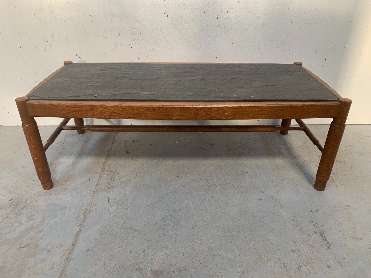 20th Century Oak Coffee Table With Slate Top-photo-1