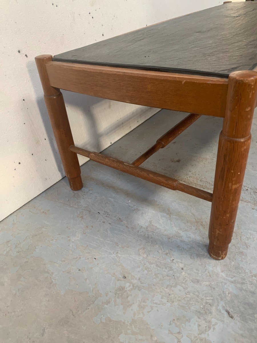 20th Century Oak Coffee Table With Slate Top-photo-3