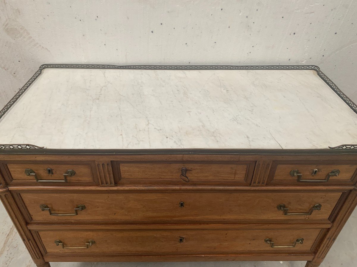 Louis XVI Style Chest Of Drawers In Mahogany With Grey Veined Marble Top, 19th Century-photo-2