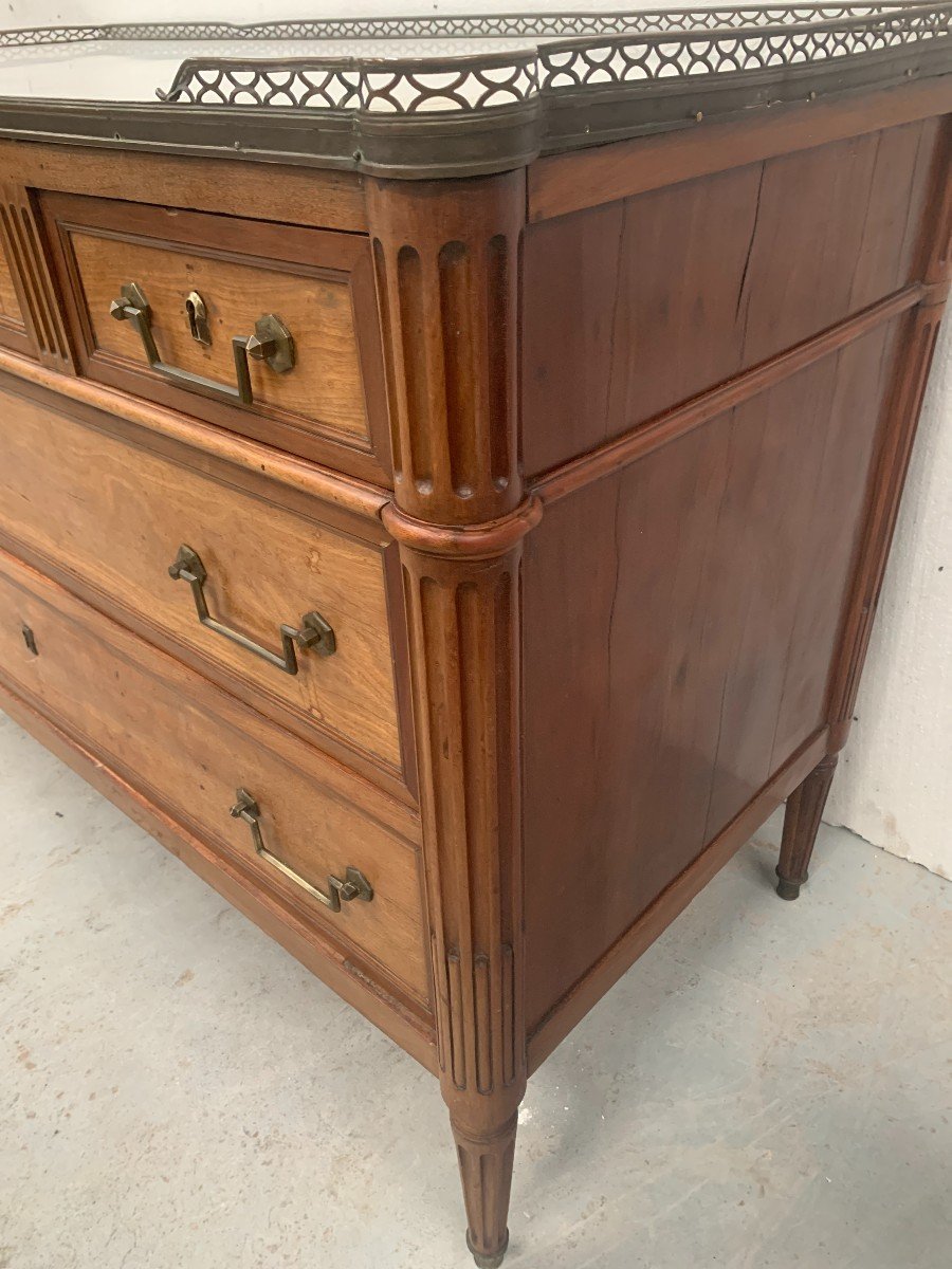 Louis XVI Style Chest Of Drawers In Mahogany With Grey Veined Marble Top, 19th Century-photo-4