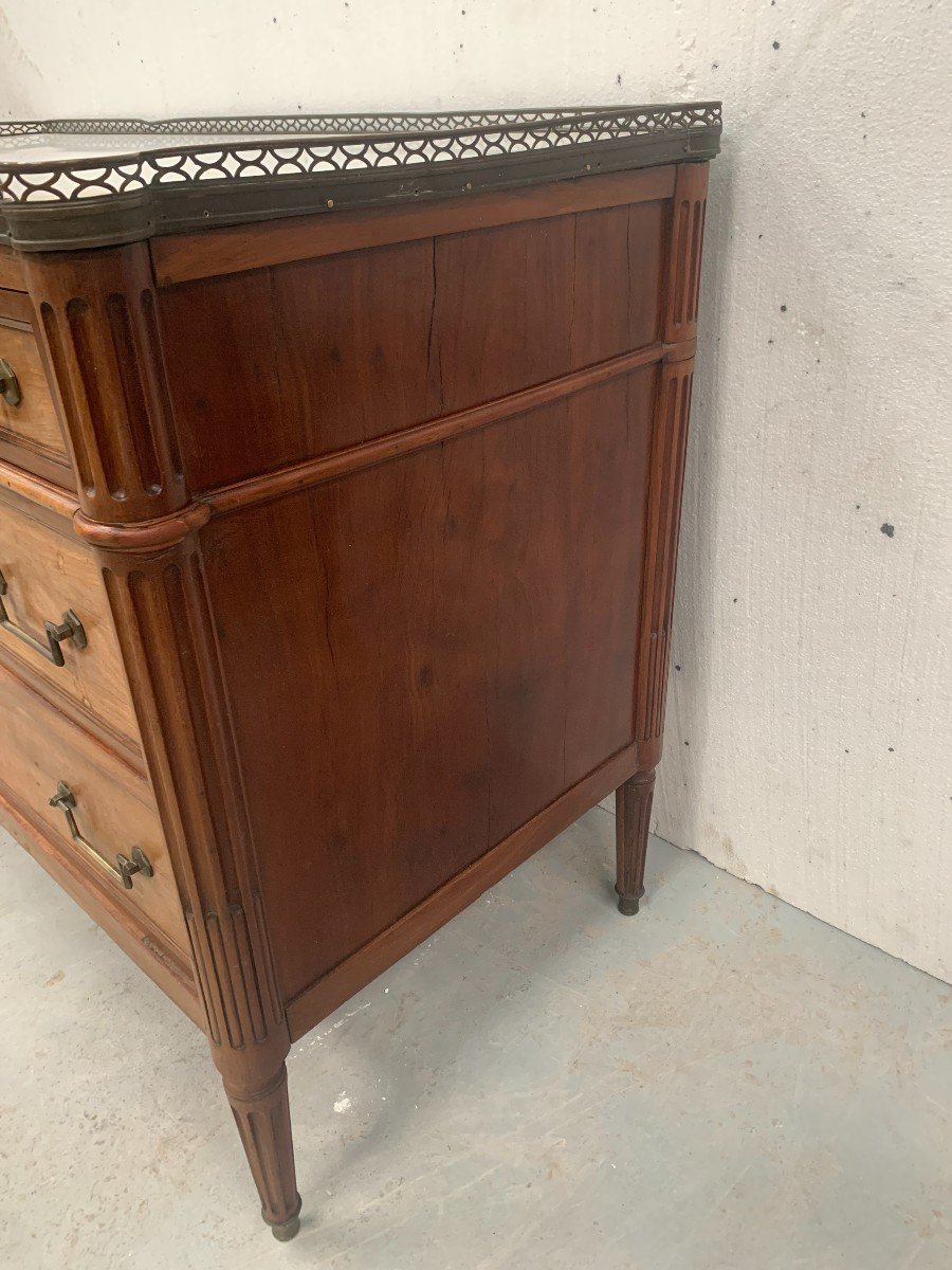 Louis XVI Style Chest Of Drawers In Mahogany With Grey Veined Marble Top, 19th Century-photo-2