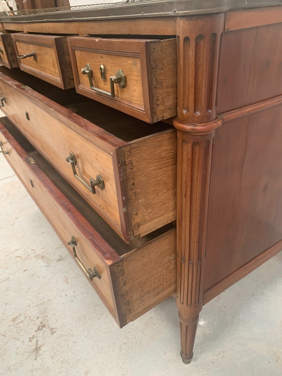 Louis XVI Style Chest Of Drawers In Mahogany With Grey Veined Marble Top, 19th Century-photo-6