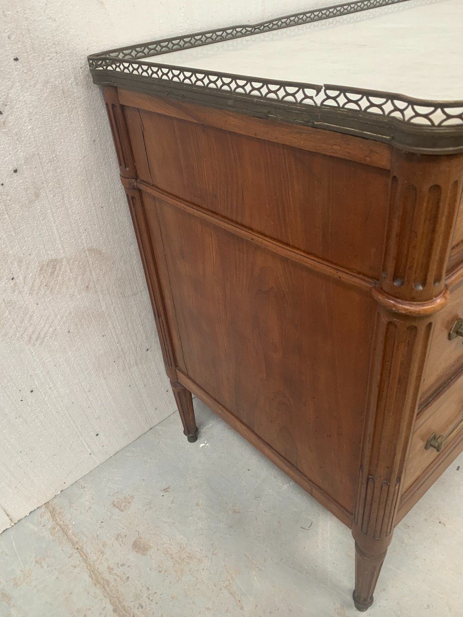 Louis XVI Style Chest Of Drawers In Mahogany With Grey Veined Marble Top, 19th Century-photo-7