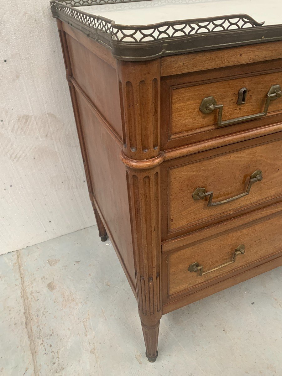 Louis XVI Style Chest Of Drawers In Mahogany With Grey Veined Marble Top, 19th Century-photo-8