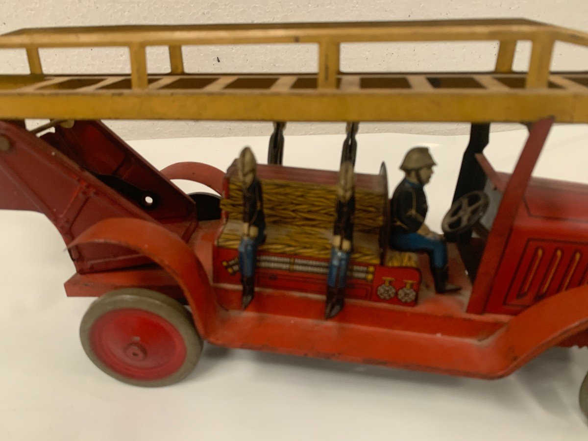 Antique Toy "large Ladder Fire Truck" 20th Century-photo-2