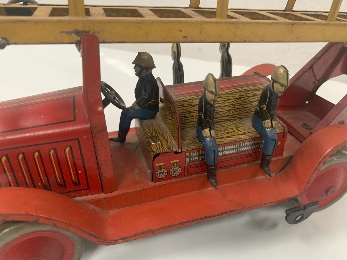 Antique Toy "large Ladder Fire Truck" 20th Century-photo-3