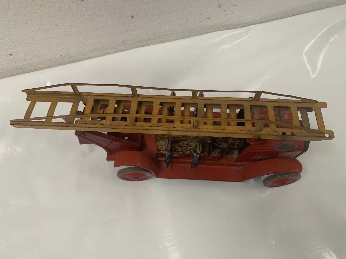 Antique Toy "large Ladder Fire Truck" 20th Century-photo-4