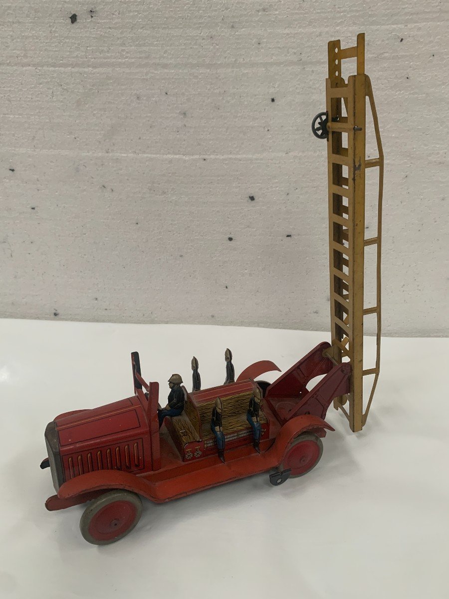 Antique Toy "large Ladder Fire Truck" 20th Century-photo-3