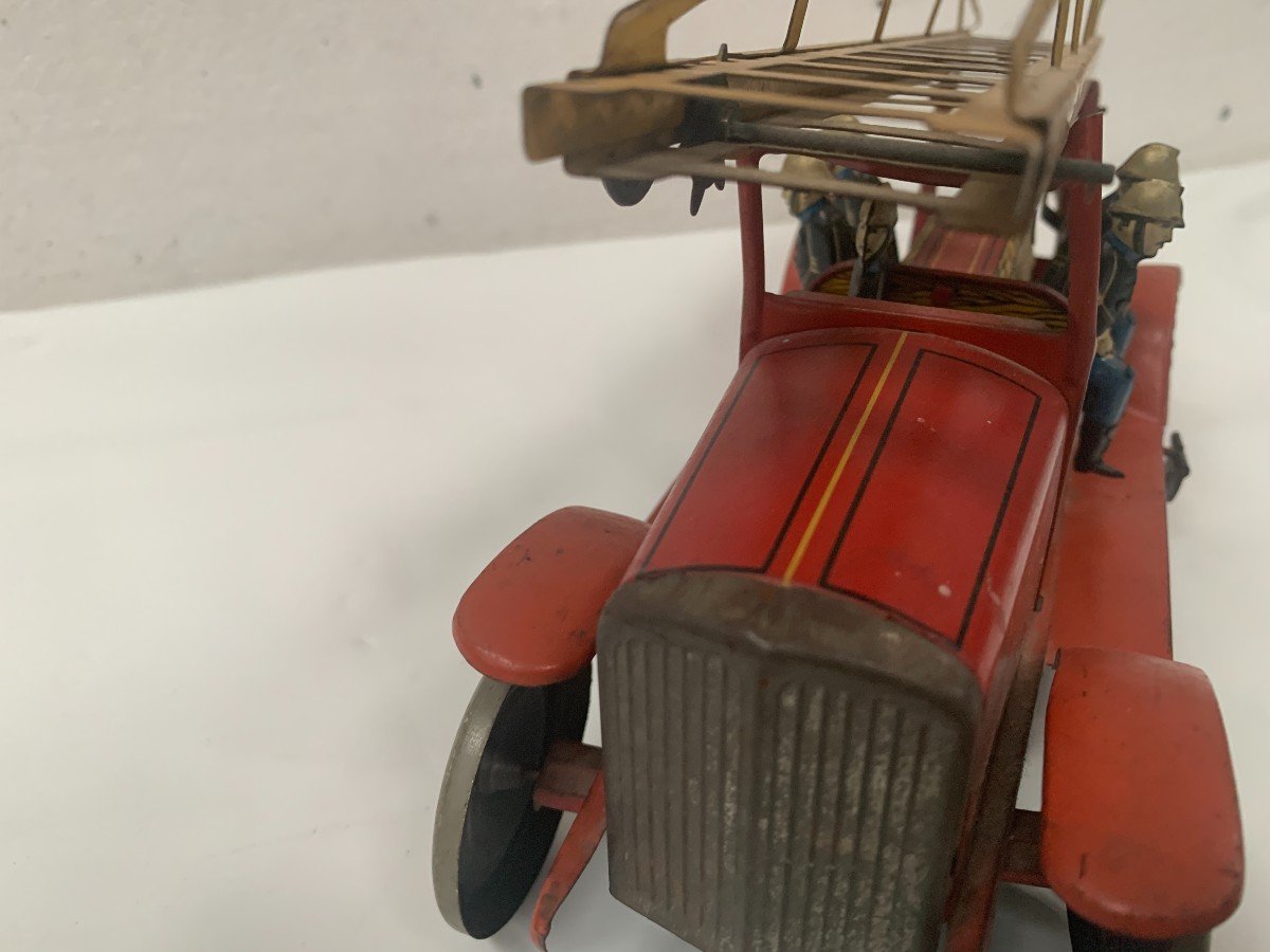 Antique Toy "large Ladder Fire Truck" 20th Century-photo-4