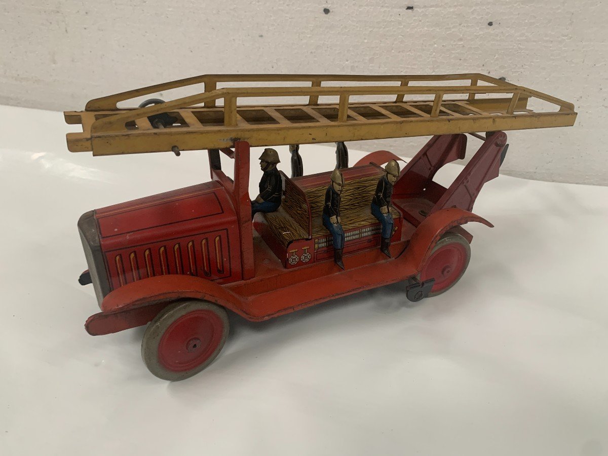 Antique Toy "large Ladder Fire Truck" 20th Century-photo-8