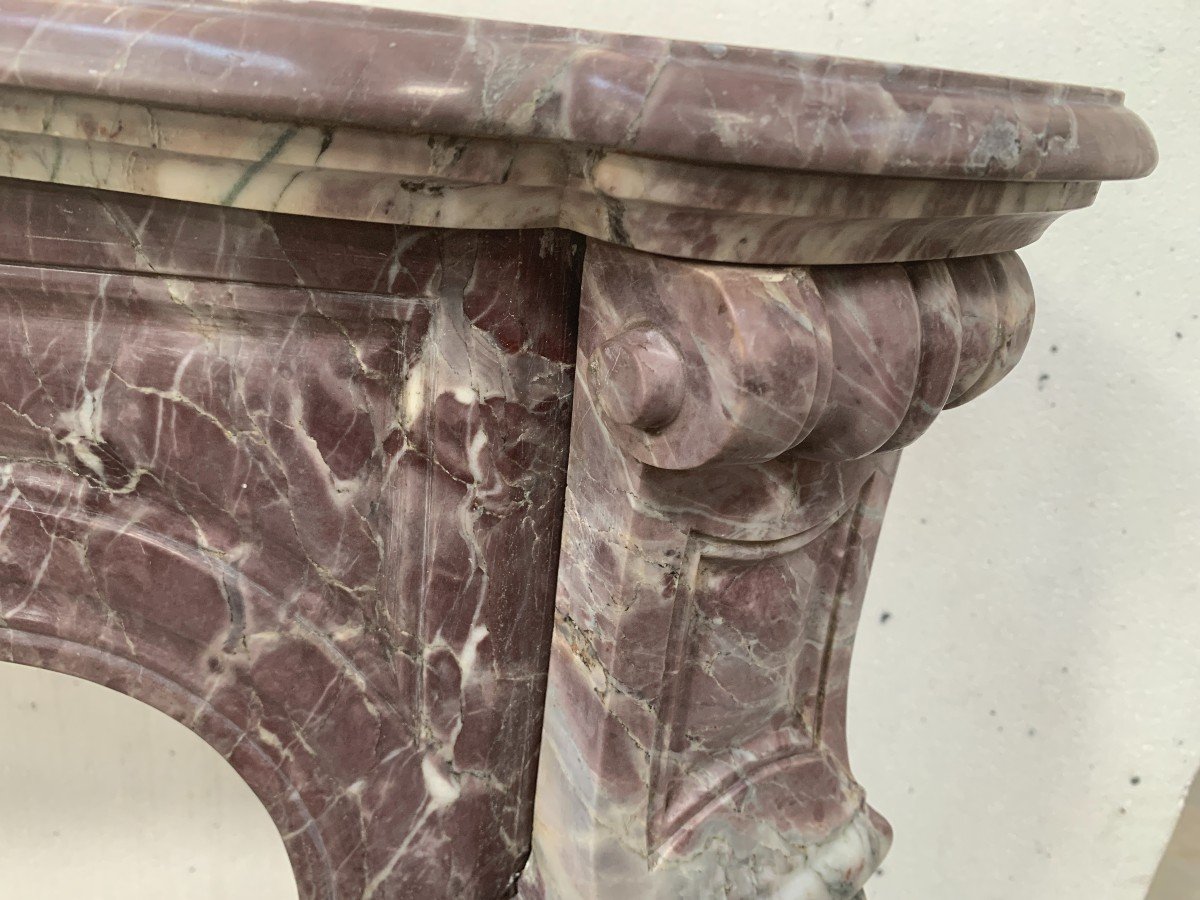 Louis XV Style Fireplace Pompadour Mode In "peach Blossom Marble" 20th Century-photo-5