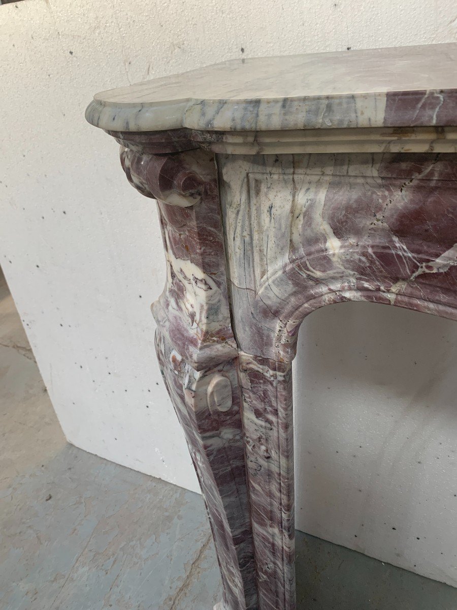 Louis XV Style Fireplace Pompadour Mode In "peach Blossom Marble" 20th Century-photo-8