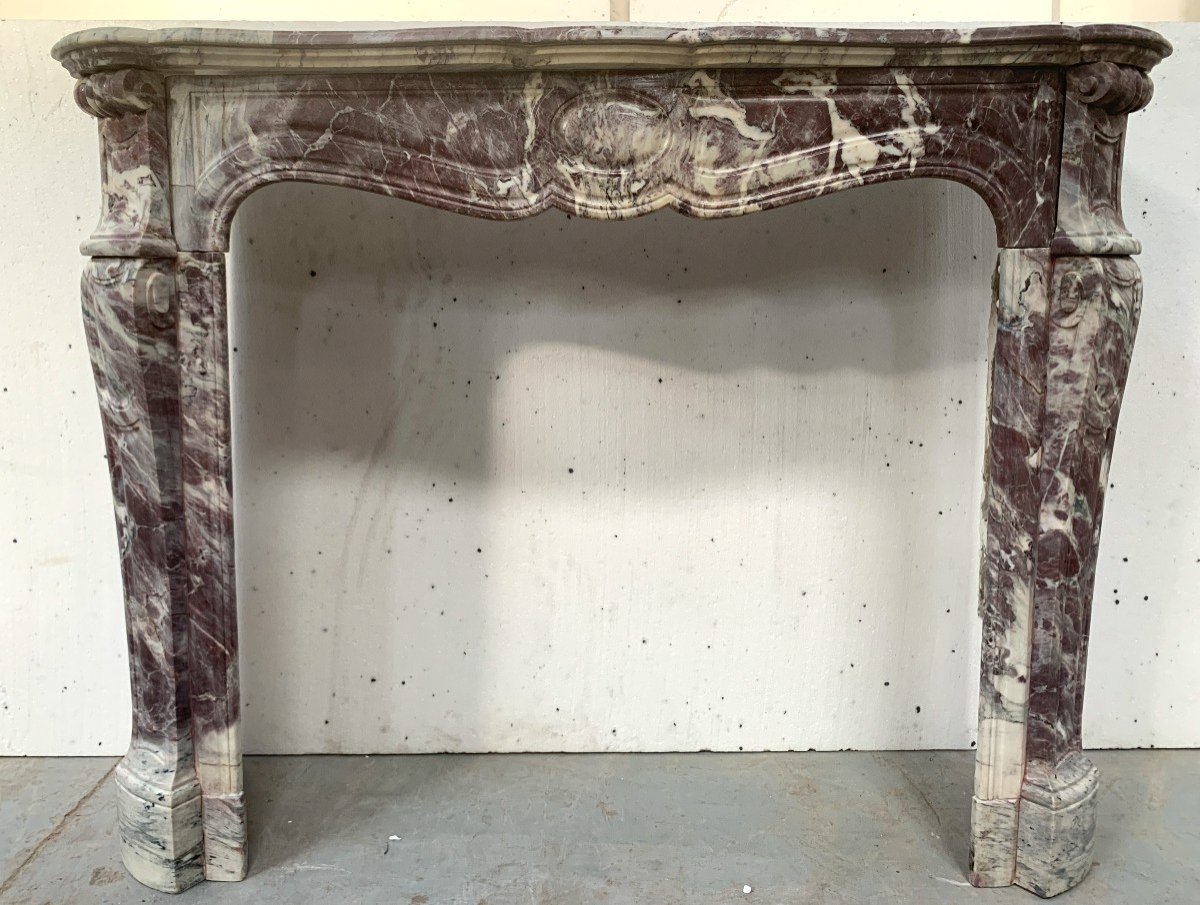 Louis XV Style Fireplace Pompadour Mode In "peach Blossom Marble" 20th Century