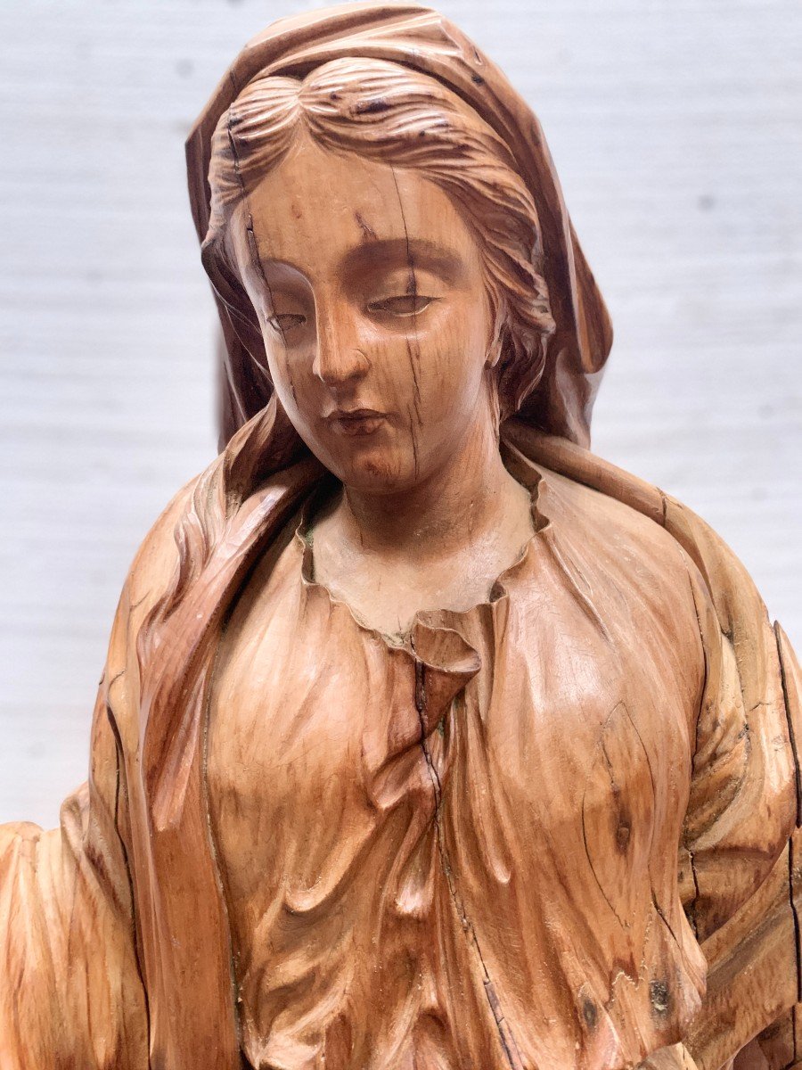 " Vierge De l'Immaculé Conception " Très Joli Bois Sculpté Du XIX Siècle-photo-4