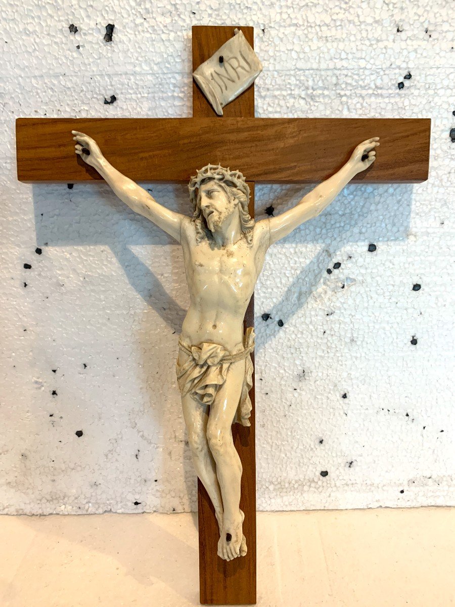 Crucifix In Natural Patinated Wood Object Of Devotion Esotericism 19th Century