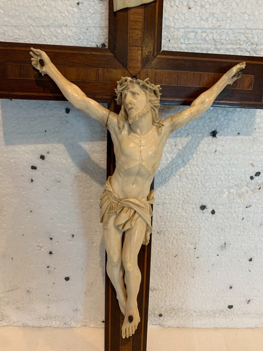 Crucifix En Bois Marqueté Objet De Dévotion Esotérisme XIX Siècle-photo-2