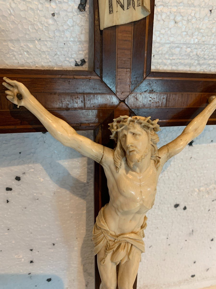 Crucifix En Bois Marqueté Objet De Dévotion Esotérisme XIX Siècle-photo-4