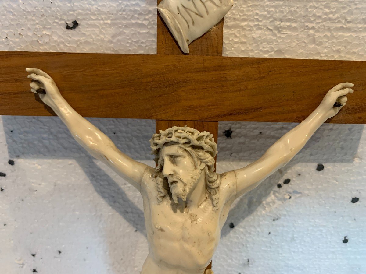 Crucifix En Bois Marqueté Objet De Dévotion Esotérisme XIX Siècle-photo-1