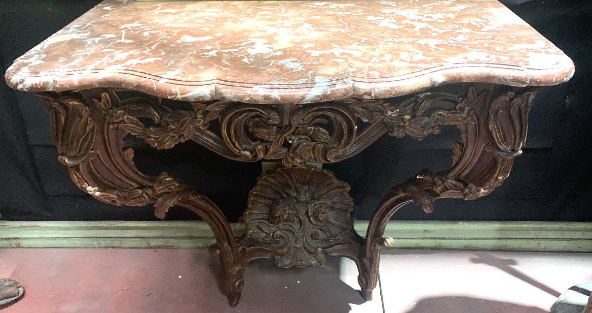 Console Louis XV En Bois Sculpté Et Patiné Epoque XVIII Siècle-photo-2