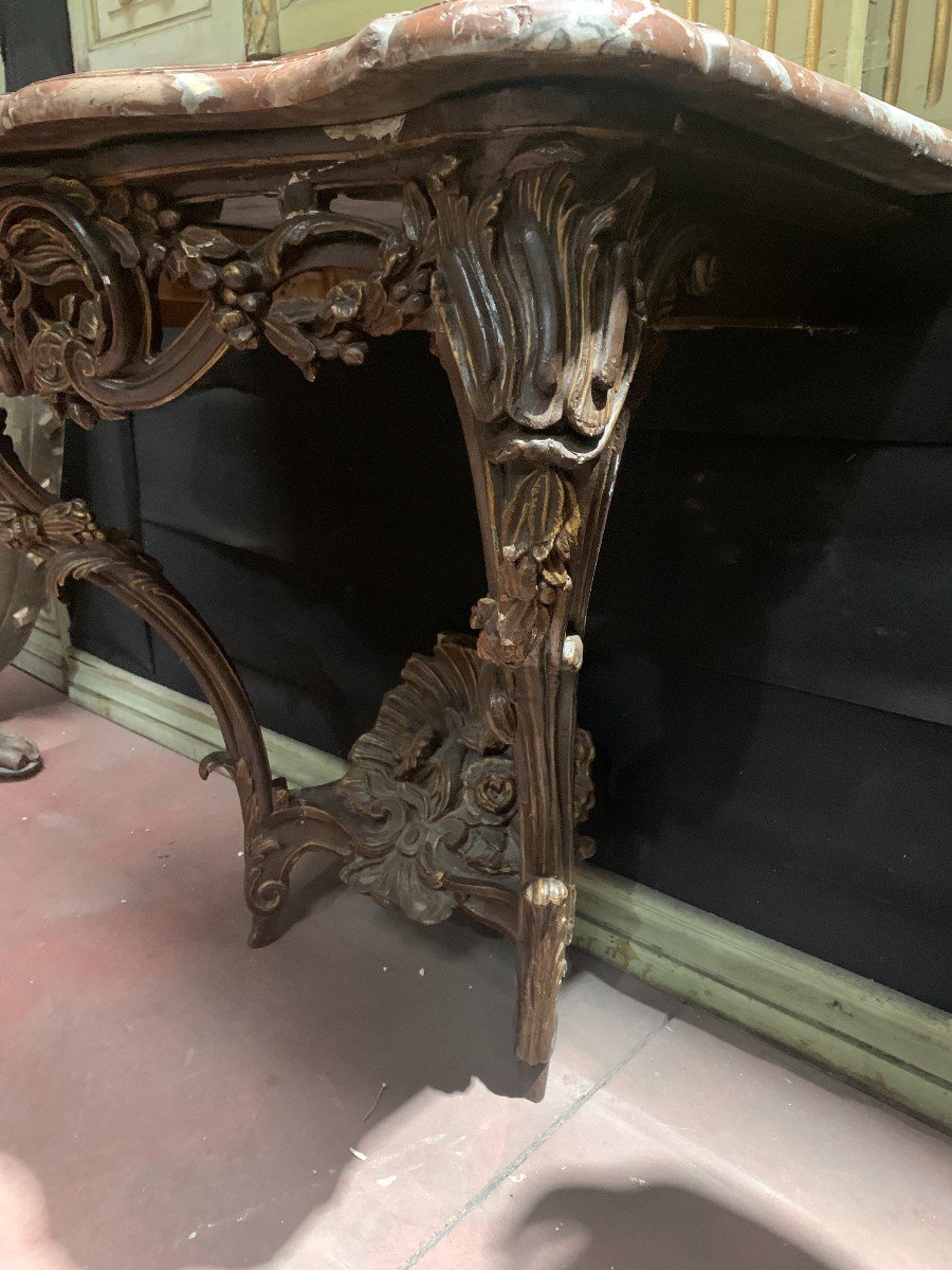 Console Louis XV En Bois Sculpté Et Patiné Epoque XVIII Siècle-photo-8