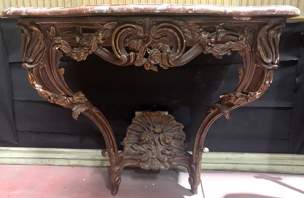 Console Louis XV En Bois Sculpté Et Patiné Epoque XVIII Siècle