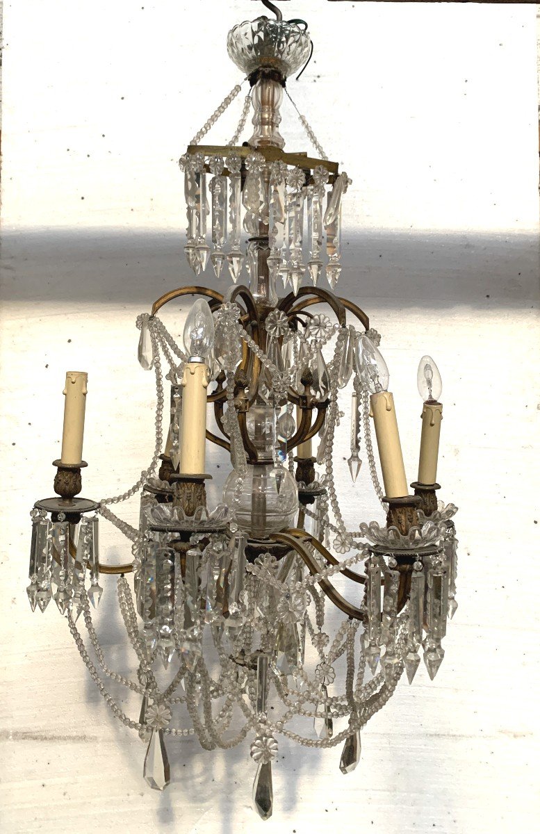 Lustre "fontaine " De Style Louis XV En Bronze Et Pampilles XX Siècle