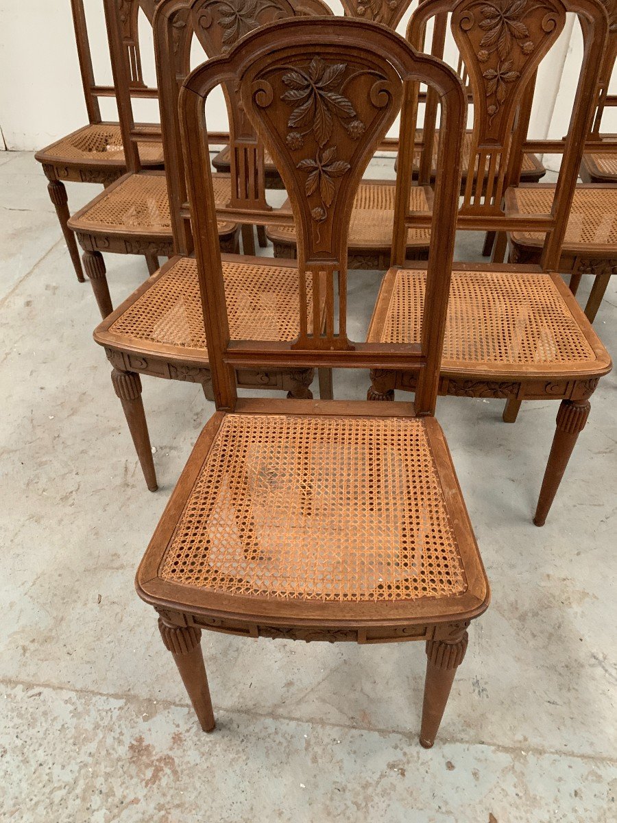 Set Of Ten Art Deco Chairs In Solid Walnut, 20th Century-photo-2