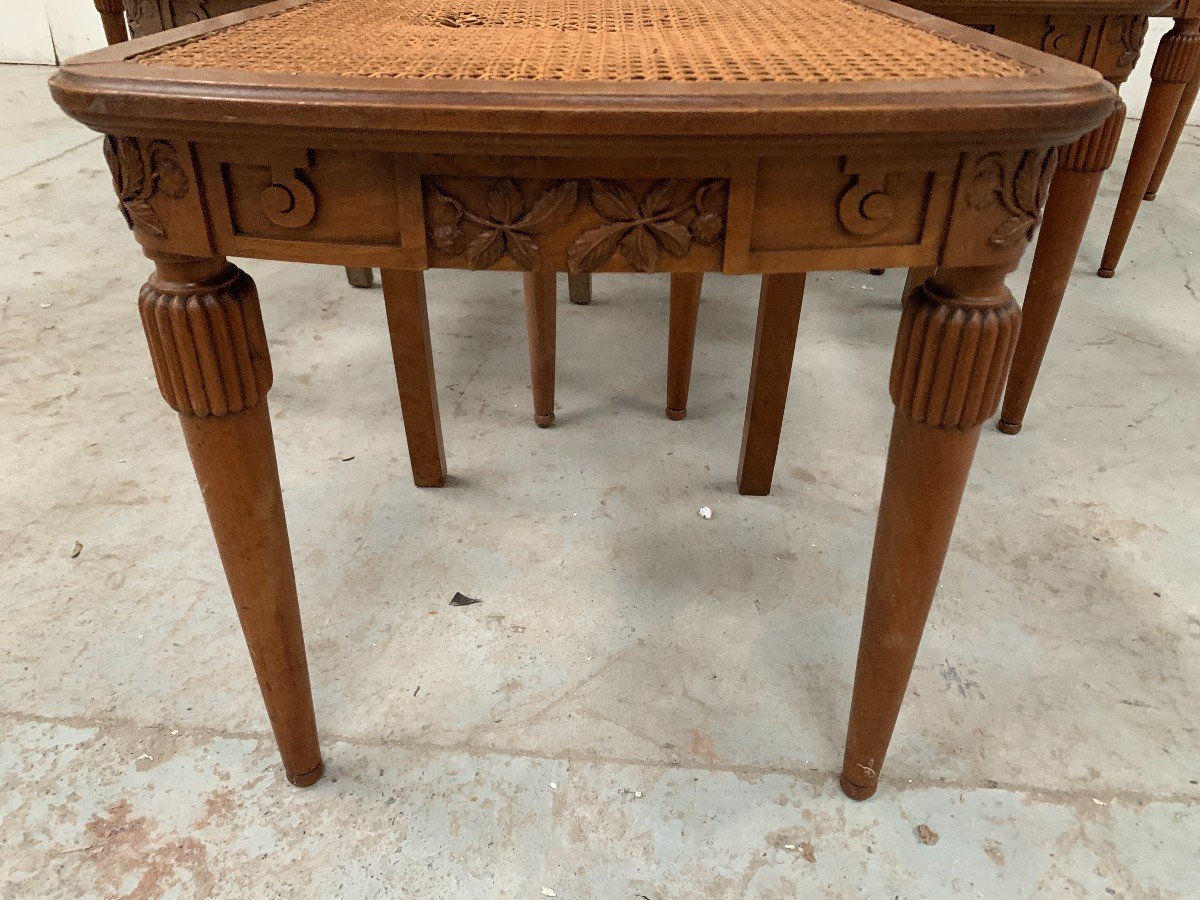 Set Of Ten Art Deco Chairs In Solid Walnut, 20th Century-photo-3