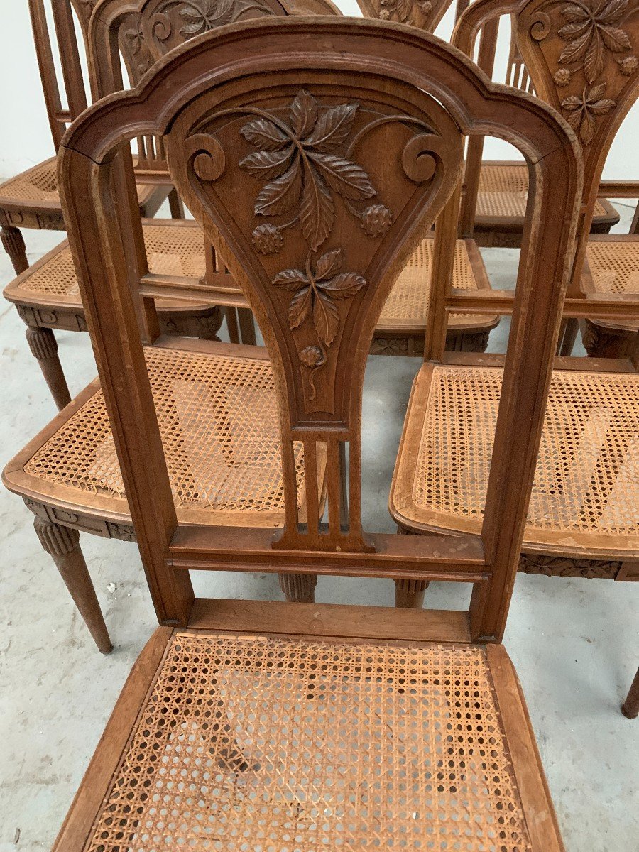 Set Of Ten Art Deco Chairs In Solid Walnut, 20th Century-photo-4