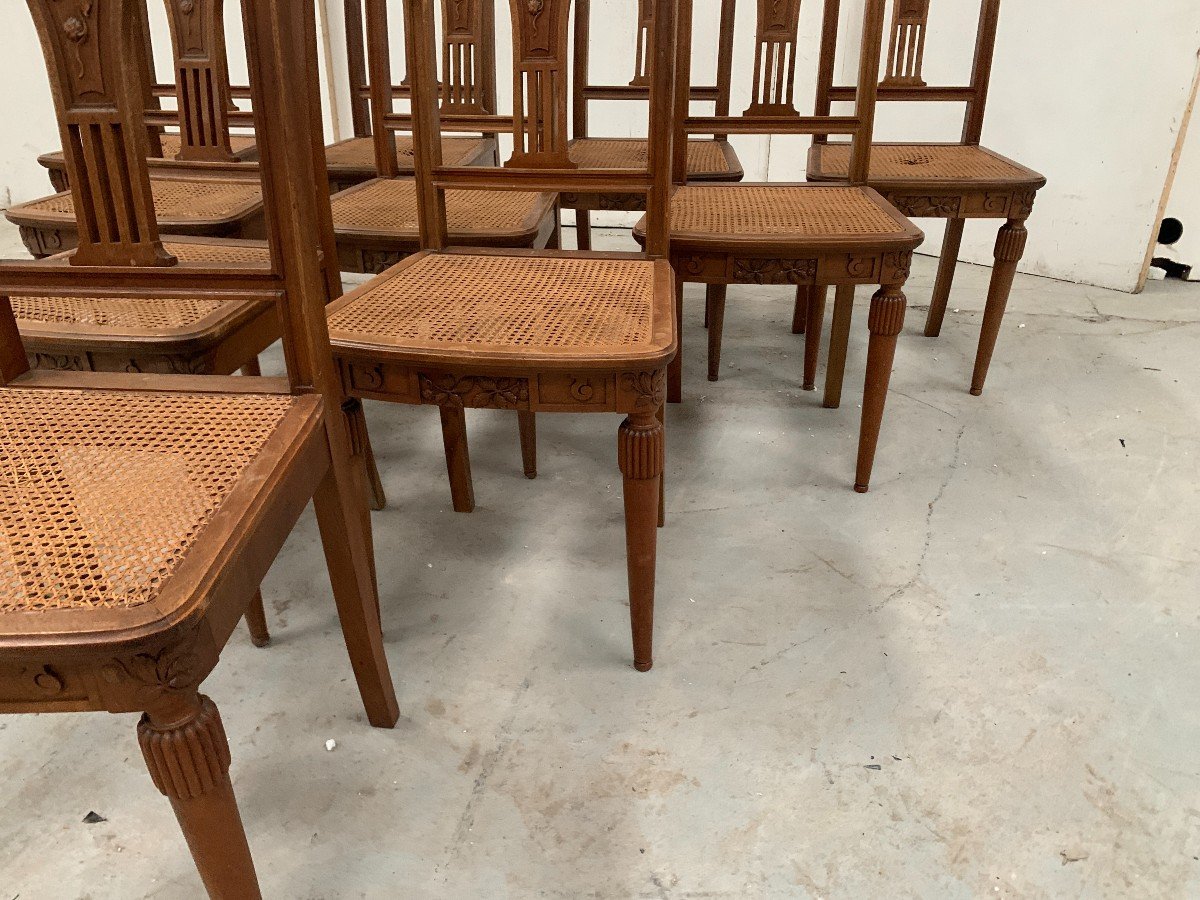 Set Of Ten Art Deco Chairs In Solid Walnut, 20th Century-photo-1