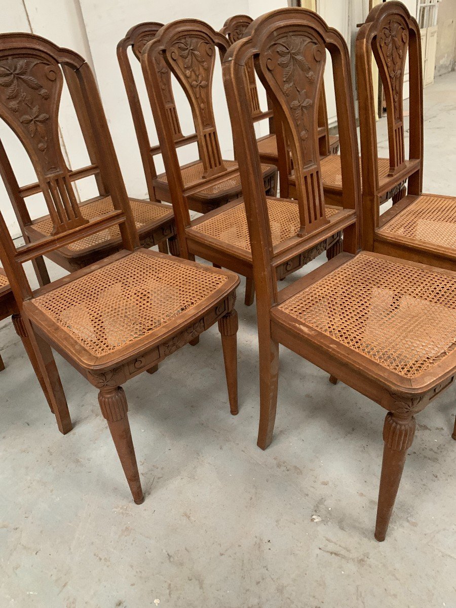 Set Of Ten Art Deco Chairs In Solid Walnut, 20th Century-photo-2