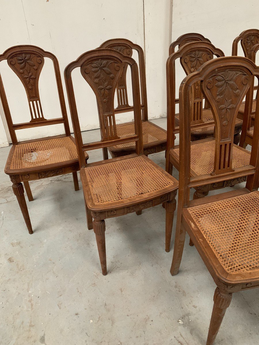 Set Of Ten Art Deco Chairs In Solid Walnut, 20th Century-photo-3