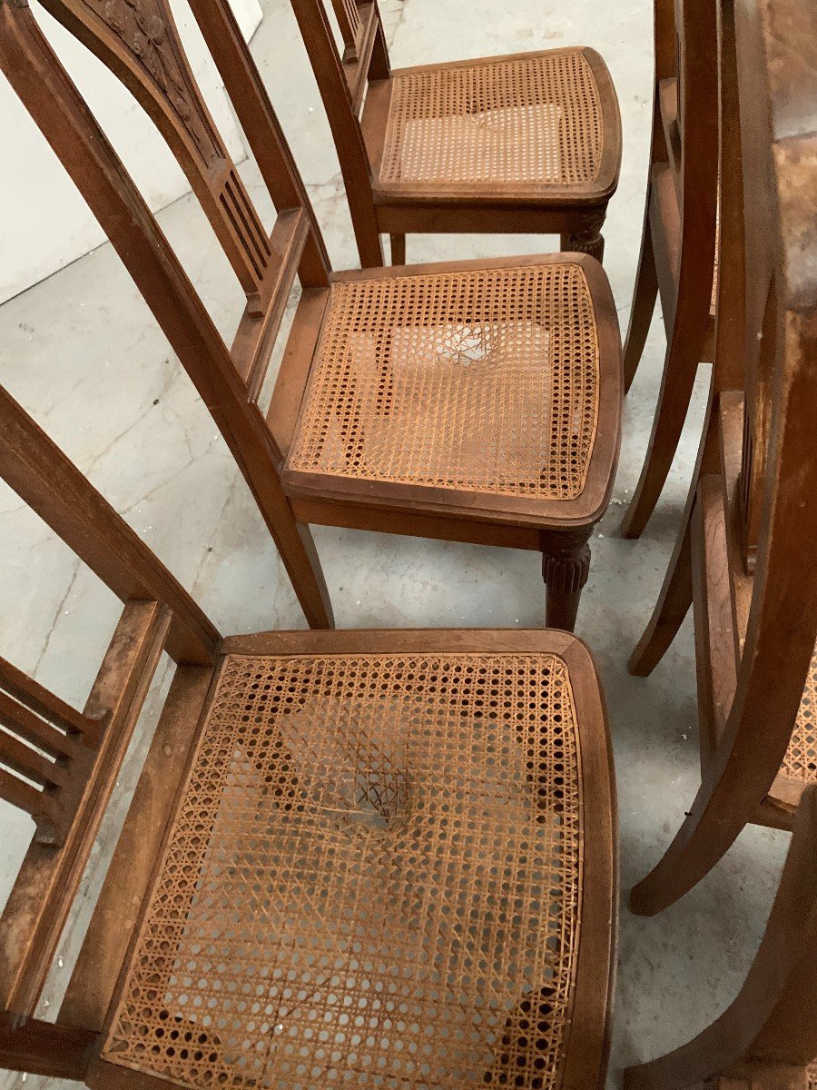 Set Of Ten Art Deco Chairs In Solid Walnut, 20th Century-photo-7