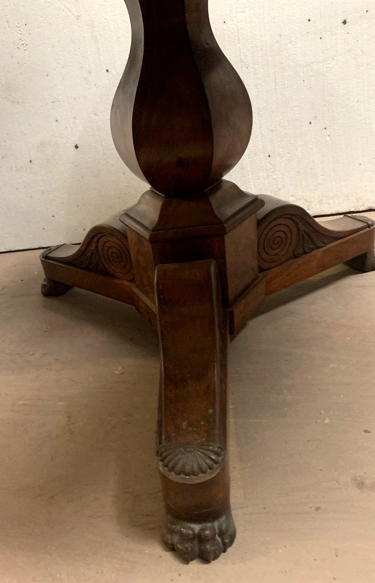 Empire Style Pedestal Table In Mahogany And Marble, 19th Century -photo-3