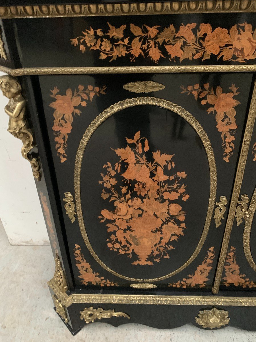 Napoleon III Furniture In Black Wood And Light Wood Marquetry 19th Century-photo-2