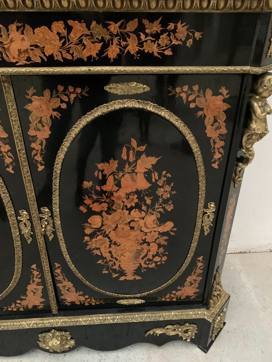 Napoleon III Furniture In Black Wood And Light Wood Marquetry 19th Century-photo-4