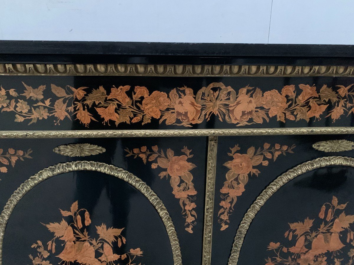 Napoleon III Furniture In Black Wood And Light Wood Marquetry 19th Century-photo-2