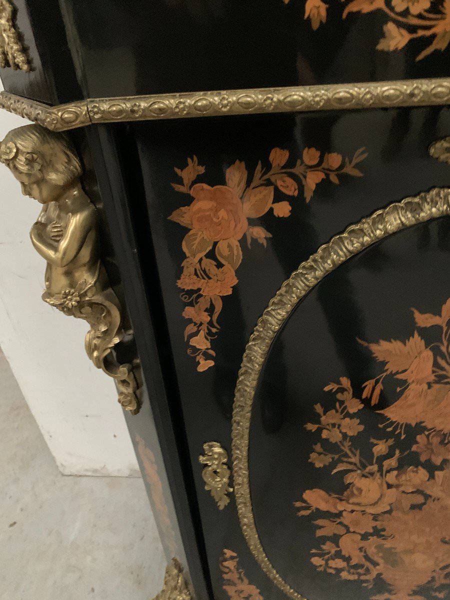 Napoleon III Furniture In Black Wood And Light Wood Marquetry 19th Century-photo-3