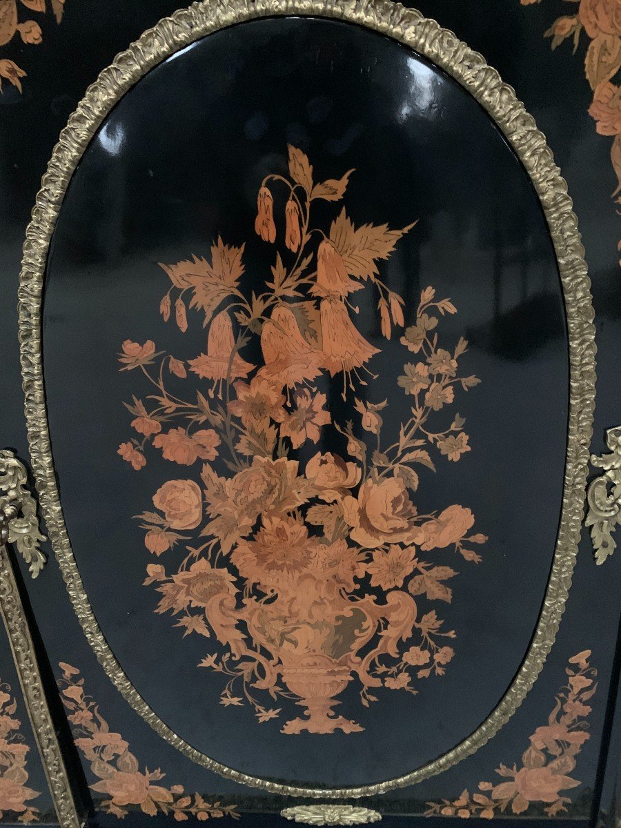 Napoleon III Furniture In Black Wood And Light Wood Marquetry 19th Century-photo-4