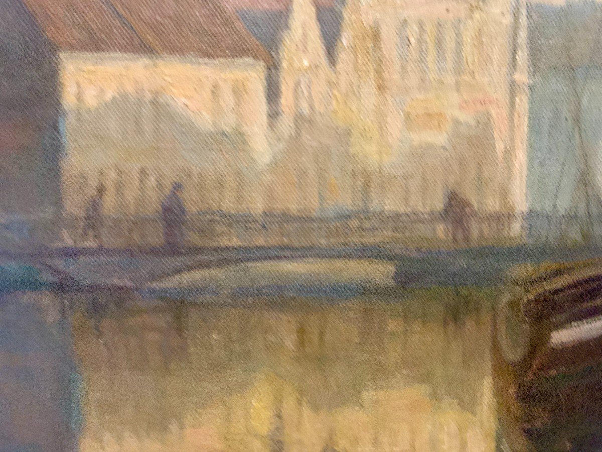 Oil On Canvas By "r Cogghe" The Canal In Town XX Century-photo-7