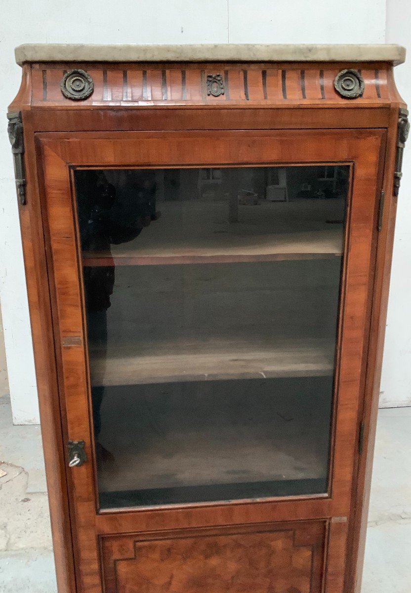 Louis XVI Style Single Door Display Cabinet In Wood Marquetry 20th Century-photo-3